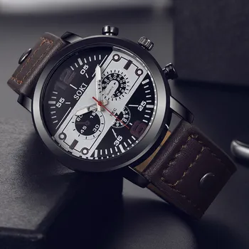 Homem de Negócios, Relógio Par de Moda pulseira de Couro Analógico de Quartzo Rodada de Pulso Homens de Negócios Relógio de Luxo Relógio de Pulso Relógio é uma Espiã
