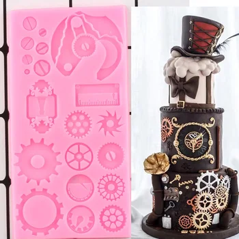 Parafuso Mecânico Mudanças Moldes De Silicone Steampunk Cupcake Topper Fondant De Decoração Do Bolo De Ferramentas De Doces Argila Chocolate Gumpaste Molde
