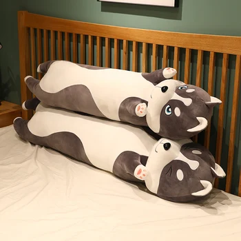 Bonito Enorme Tamanho Longa Husky Brinquedos do Luxuoso dos desenhos animados de Dormir Almofada de Bonecos de Pelúcia Macia Animal Cão de Travesseiro para as Crianças Meninas Presentes