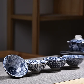Azul-e-branco de cerâmica de xícara de porcelana xícara de chá de família kung fu chinês copa xícara de chá de conjunto de 6 mini copos