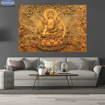 DIY diamante pintura lotus Buda oriental religião arte diamind pintura, mosaico, bordados plena praça redonda broca de decoração de casa