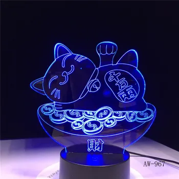 3D Noite do Diodo emissor de Luz da Lâmpada de Sorte Gato Maneki Neko Decoração a Luz de Criança de Aniversário, Presente de natal para as Crianças do Quarto Nightlight Bebê 967