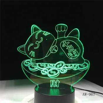 3D Noite do Diodo emissor de Luz da Lâmpada de Sorte Gato Maneki Neko Decoração a Luz de Criança de Aniversário, Presente de natal para as Crianças do Quarto Nightlight Bebê 967