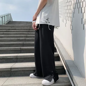 HybSkr Homens de Cor Sólida Reta Calças de 2021 o Homem da Moda Casual Oversize coreano Streetwear Calças de Roupas