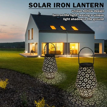 A Luz Do Jardim De Metal Padrão De Decoração Exterior Solar Metálico Oco Lâmpada De Projeção Ao Ar Livre De Suspensão De Luz A Decoração Do Jardim