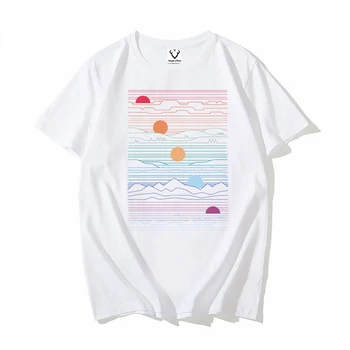 Moda Coreana Roupas Ulzzang Estética, O Grande Degelo T-Shirt De Verão Camiseta Branca Gemestric Linha De Estilo Retro Camiseta Casual Tee
