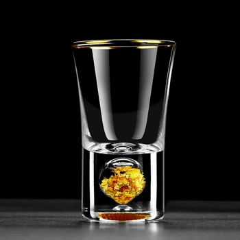 Ouro 24K Folha de Cristal Licor Espíritos Vidro de Tiro de Barra de Alta qualidade-Dourado Bem Vodka Pequenos Tiros Copos de Vinho Copa Vasos De Cristal