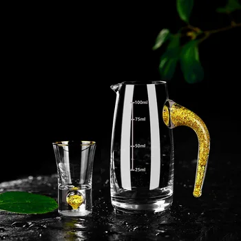 Ouro 24K Folha de Cristal Licor Espíritos Vidro de Tiro de Barra de Alta qualidade-Dourado Bem Vodka Pequenos Tiros Copos de Vinho Copa Vasos De Cristal