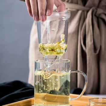 Escritório de grande capacidade Resistente ao Calor Teaware de Vidro estilo do punho de chá copo de vidro com Infusor de Chá de Filtro 210406-04