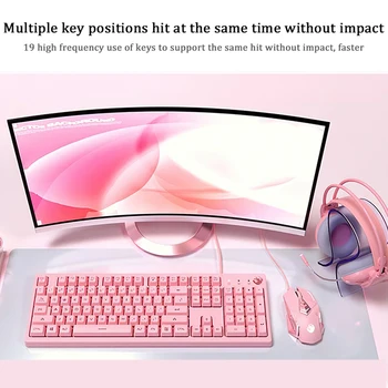 SAMTIAN cor-de-Rosa de Jogos Combos com Fio USB do Teclado com luz de fundo Mecânica de Jogo Mouse Fone de ouvido Kit para Notebook PC Gamer