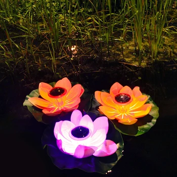 Solar Powered LEDs Luz de Lótus de Cor RGB Água Floatiing Flor de Luz de IP65 Waterproof a Lâmpada da Noite para Piscina, Lago de Jardim