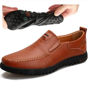 Couro genuíno Homens Casuais Sapatos de Marca 2020 Homens italianos Sapatos Mocassins Respirável Slip on Preto Condução Sapatos Plus Size 37-47