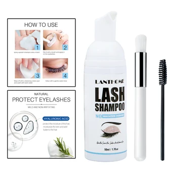 50ml de Cílios Extensão Shampoo Limpador de Espuma para Resíduos de Rímel Auto-Use o Chicote de Extensão Kit de Escova Maquiagem Removedor de Escova