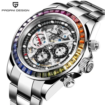 PAGANI DESIGN de Moda Casual Marca de relógios de Aço Inoxidável Automático Homens relógio Mecânico Impermeável arco-íris de relógios de Luxo, homens