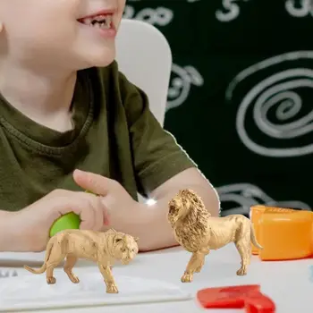 7PCS Versão Gold de Simulação de Parque de vida Selvagem Modelo Animal Brinquedos de Plástico Floresta Selva Brinquedos Leão Figuras de Ação Brinquedo Educativo