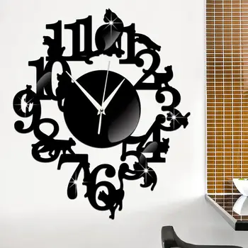 Gato preto relógio de parede gancho de antiguidades interior relógio de parede Escandinavos relógio bonito gato (preto)