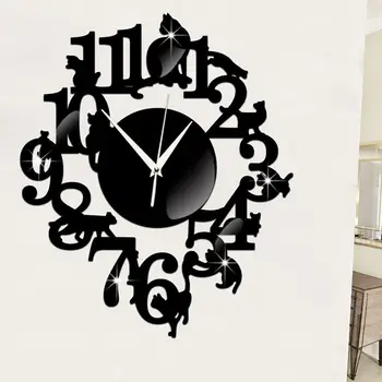 Gato preto relógio de parede gancho de antiguidades interior relógio de parede Escandinavos relógio bonito gato (preto)