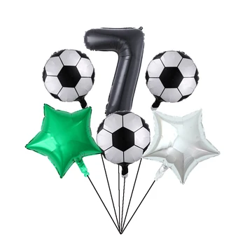 6 pcs de Futebol Folha de Alumínio Balões de 32 Polegadas Número Azul de 18 Polegadas Estrela Verde Balão Menino de 1 A 2 de 3 Anos da Festa de Aniversário de Criança Brinquedo