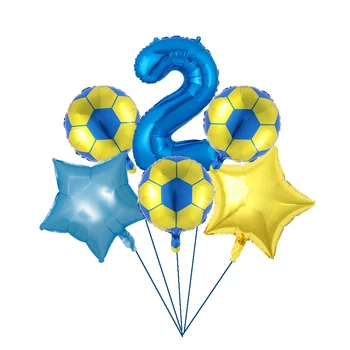 6 pcs de Futebol Folha de Alumínio Balões de 32 Polegadas Número Azul de 18 Polegadas Estrela Verde Balão Menino de 1 A 2 de 3 Anos da Festa de Aniversário de Criança Brinquedo