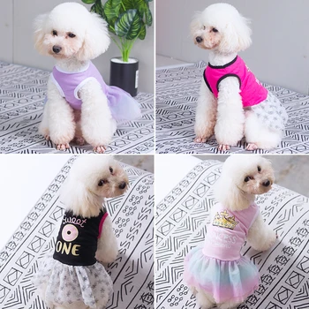 Animal de estimação Verão Vestido em Algodão Para Cães Pequenos Respirável Cachorrinho Ponto saia Plissado Meia Manga Princesa Estilo de Cachorros Vestidos de Noiva