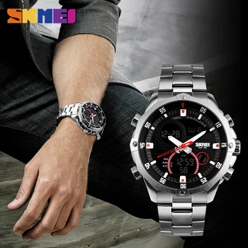 SKMEI Homens Analógico Relógio Digital empresa de Aço Inoxidável de Quartzo relógio de Pulso Duplo Tempo Multifunções Relógio esportivo Masculino Relógio 1146