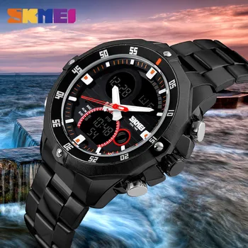 SKMEI Homens Analógico Relógio Digital empresa de Aço Inoxidável de Quartzo relógio de Pulso Duplo Tempo Multifunções Relógio esportivo Masculino Relógio 1146