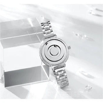 Eutour Novo Original Alvenaria de Discagem Moda feminina Simples Relógio de Quartzo do Aço Inoxidável, Pulseira de E035