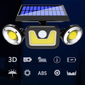 83 de LED de SABUGO de Rotação Solar da Parede da Luz 3 Cabeças Impermeável Segurança do Sensor de Movimento de Iluminação da Lâmpada 3 Modos de Exterior Iluminação de Jardim