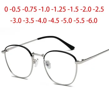 -1 -1.5 -2 -2.5 -3 -3.5 Para -6.0 Metal Miopia Óculos Mulheres Homens Retro Rodada Quadro De Praça Alunos Miopia Óculos