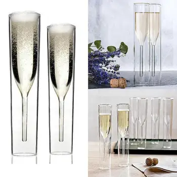 Criativo Dupla camada de Vidro de Coquetel de Estilo Europeu Tulip Winebowl Champagne Vidro do Vidro de Cristal do Copo de Espumante