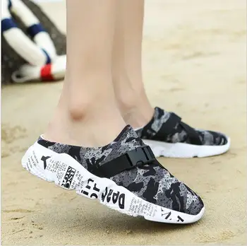 2021 Homens Verão De Camuflagem, Chinelos De Quarto Malha Mulas Respirável Praia Flip-Flops Sapatos Casuais Televisão Leve Sandálias Fora De Slides