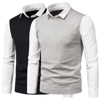 2021 Primavera, Outono Homens Camisola Branca na Lapela da Camisa Colete Falso de Duas peças de Blusas