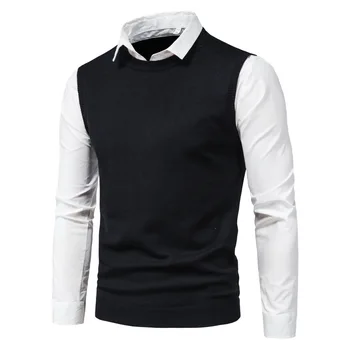 2021 Primavera, Outono Homens Camisola Branca na Lapela da Camisa Colete Falso de Duas peças de Blusas