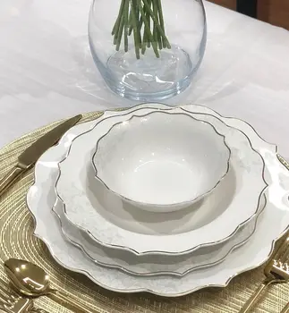 Alta Qualidade de Ouro Branco de porcelana Porcelana de Luxo Dinnerware 24 peças de Conjunto para 6 pessoas - Conjunto de Jantar De 6 de Prato - 6 Bolo placa -