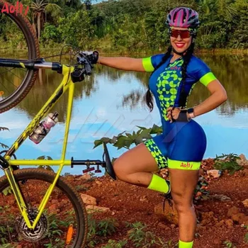 Aofly Mulheres Bicicleta de Um Pedaço de meia-Calça de Triatlo de Esportes Jersey Racing Suit Macacão cor-de-Rosa Almofada de Lycra Respirável Secagem Rápida