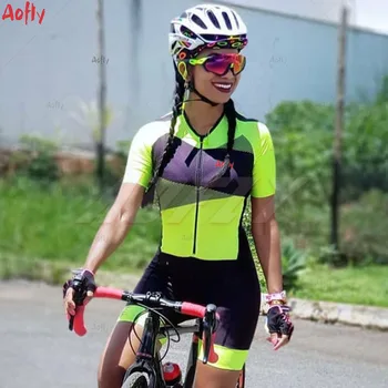 Aofly Mulheres Bicicleta de Um Pedaço de meia-Calça de Triatlo de Esportes Jersey Racing Suit Macacão cor-de-Rosa Almofada de Lycra Respirável Secagem Rápida