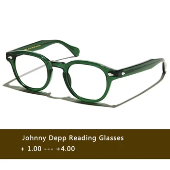 Verde Johnny Depp Óculos de Leitura homem, Mulher Acetato de Retro Presbiopia Dioptria +1.0 +1.5 +2.0 +2.5 +3.0 +3.5 +4.0 feito à mão caixa de