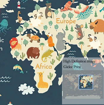 Animais Mapa Arte De Parede De Imagem Para As Crianças Cartaz Viveiro Nórdicos Tela De Pintura De Crianças Do Bebê Do Quarto Sala Decoração