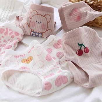 Japonês Urso Bonito o Amor de Cereja Algodão Calcinha de Menina cor-de-Rosa Meados de cintura Alta qualidade, Confortável, Respirável Calcinha Calcinha