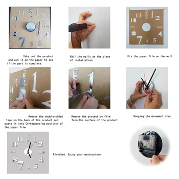 3D DIY Números Romanos de Quartzo relógios Espelho Acrílico Adesivo de Parede Relógio de Decoração Mural Adesivos de Decoração de Sala de estar Relógio de Parede J50