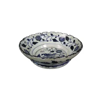 Início coleção de Ming Jiang azul e branco kylin grão de melão e frutas placa kui boca duplo fundo bacia antiga em porcelana