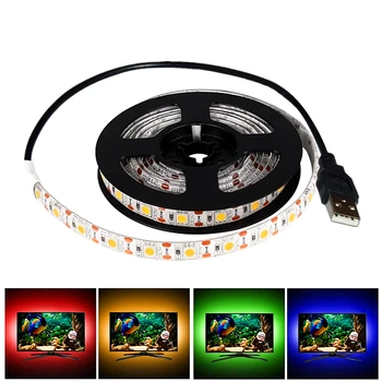 Tira de LED USB 5V Cabo de Fita LED de lâmpada SMD5050 0,5 m 1m 2m 3m 4m 5m de Natal Flexível led Faixa de Luz de TV Iluminação de Fundo