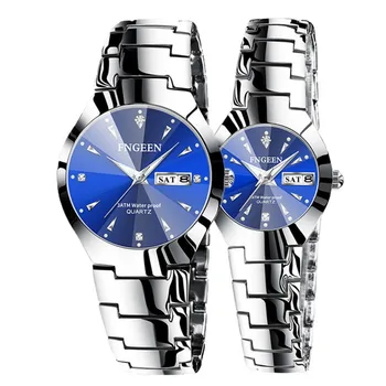 Relógio Feminino FNGEEN Casal de Homens do Relógio relógio de Quartzo para os Amantes do Luxo das Mulheres relógio de pulso de Natal de Aço Inoxidável, Impermeável