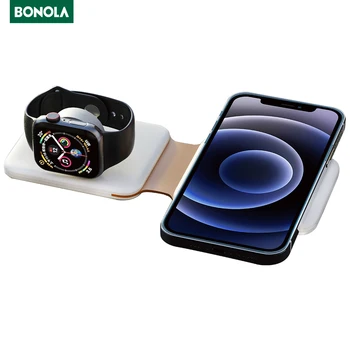 Bonola 2 em 1 Dobrável Magnético sem Fio Carregadores para iPhone 12 Pro Max Mini/iWatch/Airpods 2/Pro-carregador Portátil com Dock Station