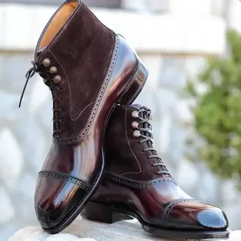 Moda Homens Sapatos de Qualidade Superior Vintage de Couro do PLUTÔNIO de Xadrez, Botas de Rendas Até Botas de Mens Casual Zapatos De Hombre YK496