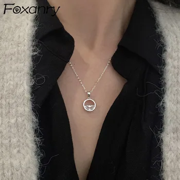 Foxanry 925 Colar de Prata para Mulheres Nova Tendência Elegante do Projeto Doce Branco Zircão Clavícula Cadeia de Jóias Presentes de Aniversário