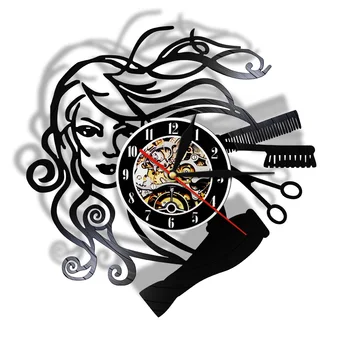 Penteado Salão de Beleza disco de Vinil Relógio de Parede Hair Stylist do Salão de Barbearia Retrô Preto Relógio de Parede Cabeleireiro Presentes para Mulher