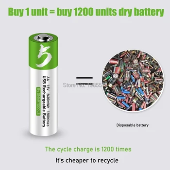 De capacidade de 1,5 V AA Bateria do li-íon 2600mwh li-polímero com USB bateria de lítio recarregável usb bateria + cabo USB