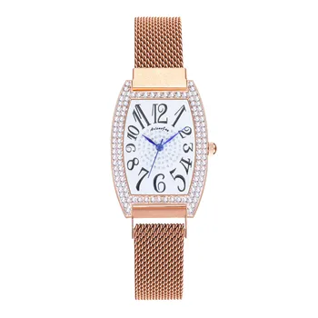 2021 Luxo Relógio De Diamantes Alunas De Meninas De Moda Malha Banda Inoxidável Do Relógio De Pulso Cor Dos Doces Relógio Feminino