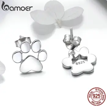 BAMOER 925 Prata Esterlina de Animais Cachorro Gato Pata de Brincos para Mulheres Pegadas Presente do Dia dos Namorados